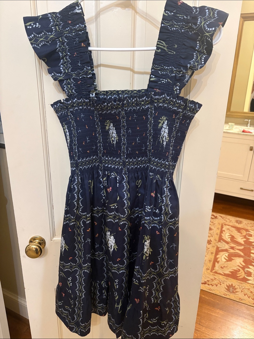 Hill House Navy Floral Smocked Mini Dress